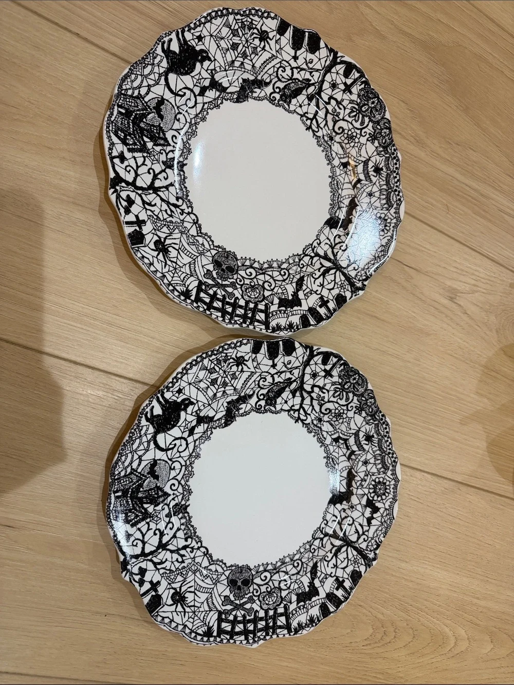 Two 222 Fifth WICCAN LACE DINNER PLATES Halloween
